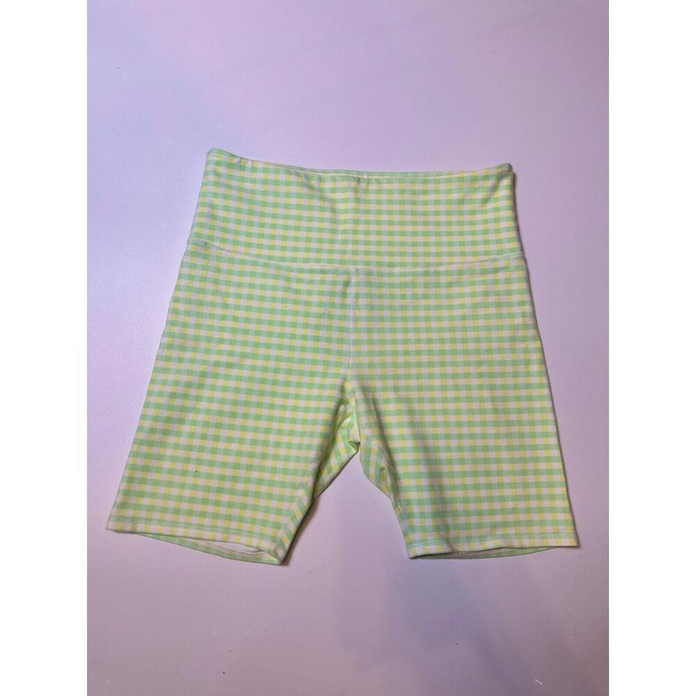 Sincerely Jules XL Bandier Canary Gingham High Rise Athletic‎ Bike Short